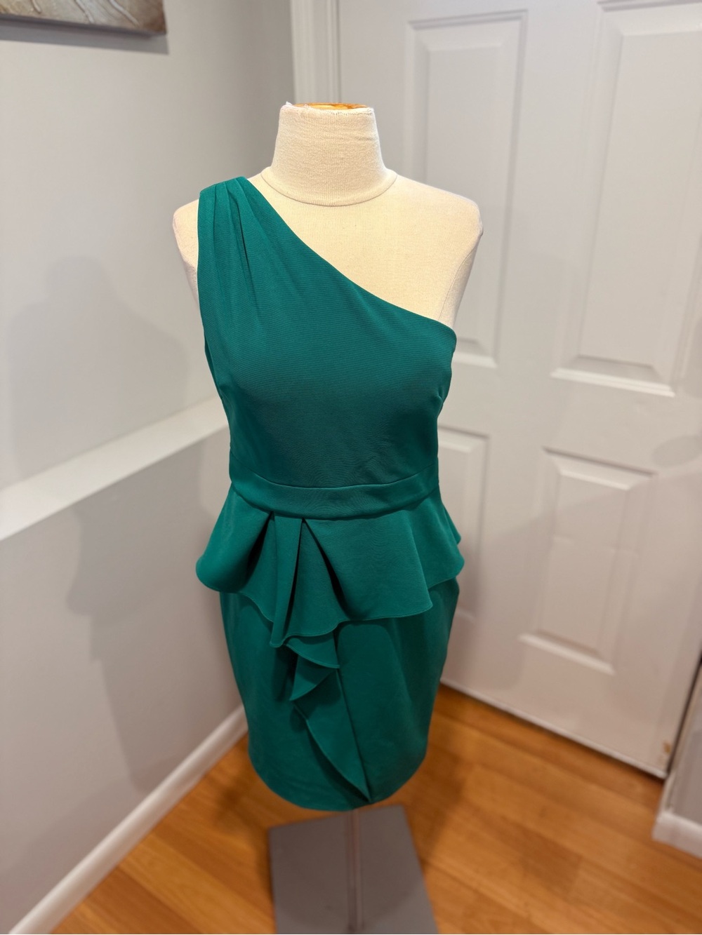 Adrianna Papell One-Shoulder Teal Peplum Dress (33)